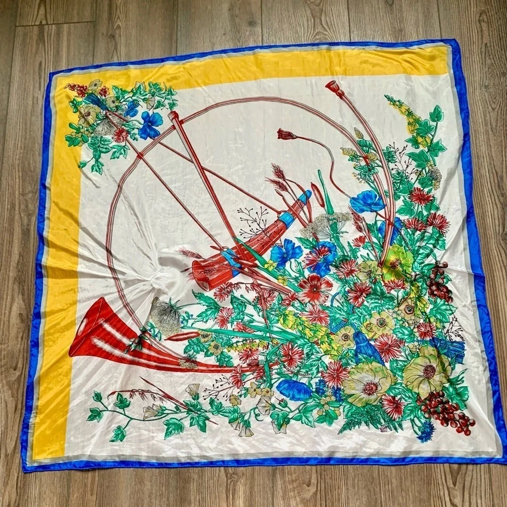 Floral and Instrument Print Scarf